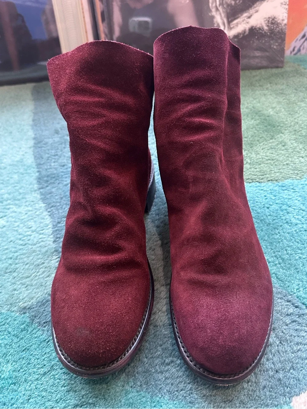 Fluevog EXCELLENT Living 2.0 Foster 2.0 burgundy suede slouchy ankle boot-8